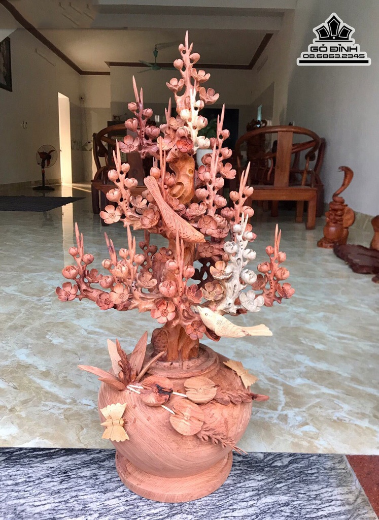 Bình Hoa Mai Gỗ Hương Cao 76 Ngang 40 Sâu 30 (cm)