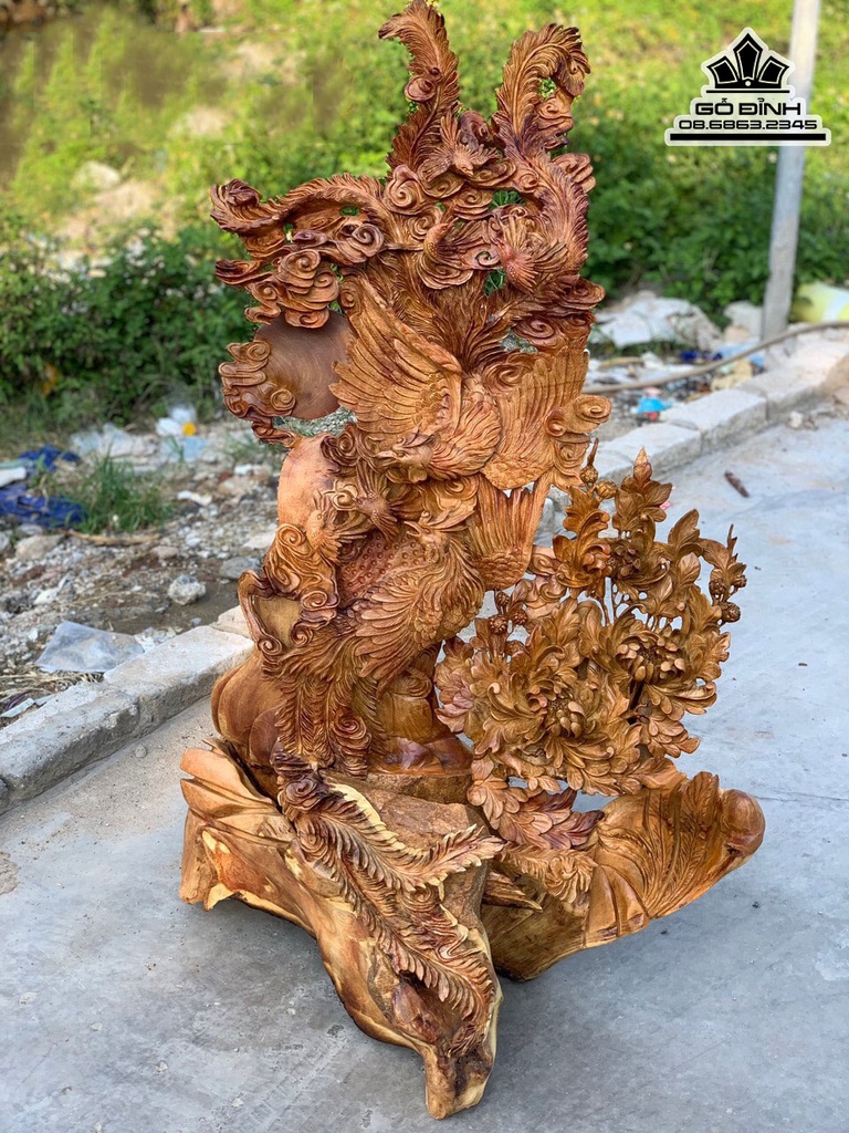 Tượng Gia Đình Phượng Hoàng Gỗ Hương Việt Cao 126 Ngang 82 Sâu 60 (cm)