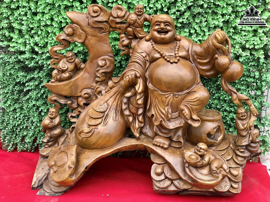 Tượng Phật Di Lặc Gỗ Xá Xị ( Gù Hương ) Cao 67 Ngang 84 Sâu 38 (cm)