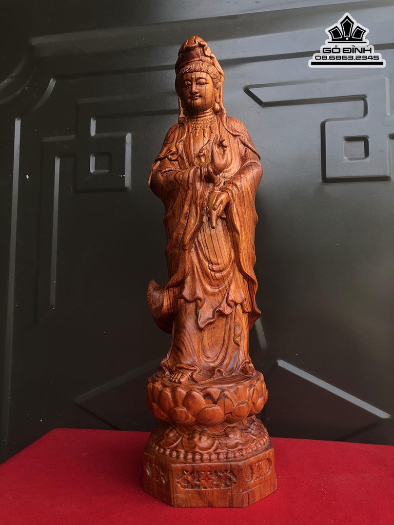 Tượng Phật Quan Âm Gỗ Hương Cao 40 Ngang 10 Sâu 10 (cm)