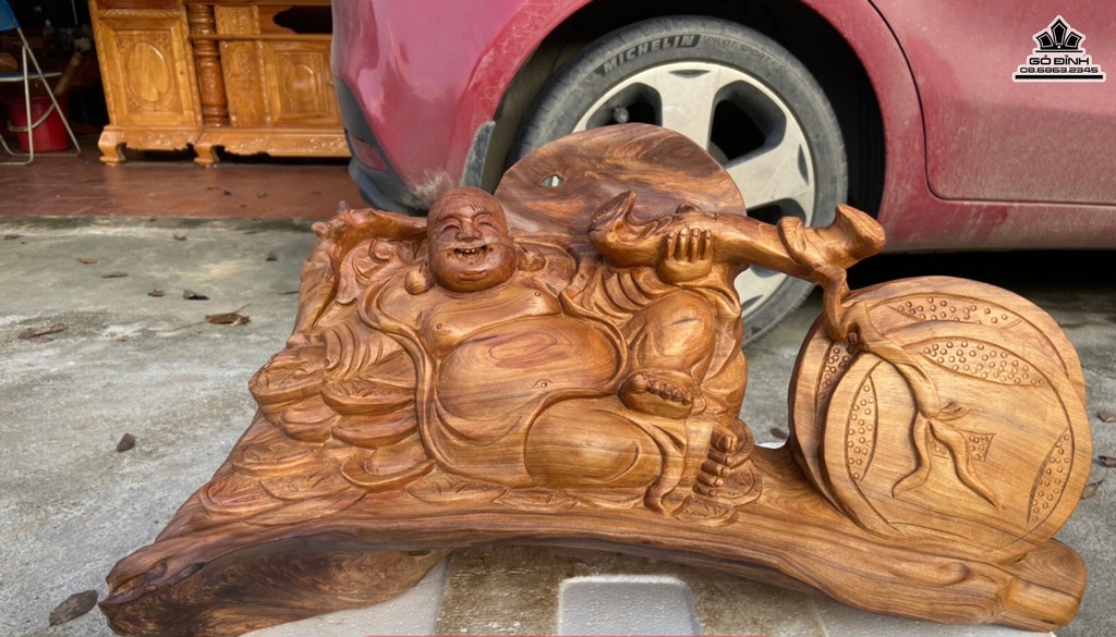 Tượng Phật Di Lặc Gỗ Ngọc Am Cao 38 Ngang 58 Sâu 20 (cm)