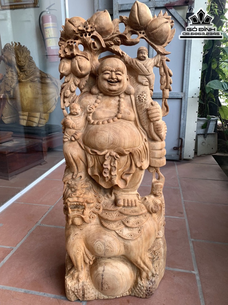 Tượng Phật Di Lặc Tam Phúc Gỗ Ngọc Am Cao 99 Ngang 40 Sâu 24 (cm)