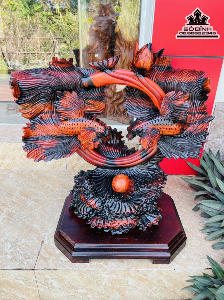 Tượng Cá Xiêm Gỗ Trắc Cao 62 Ngang 66 Sâu 25 (cm)