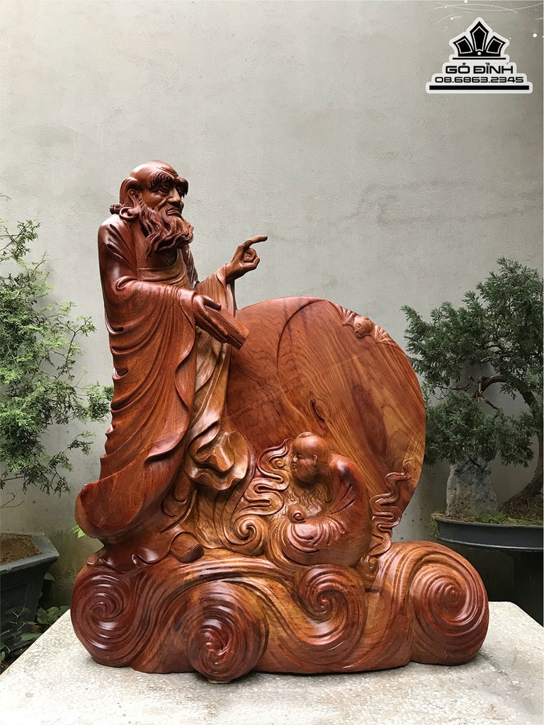 Tượng Huệ Khải Bái Tổ Gỗ Hương Cao 108 Ngang 90 Sâu 25 (cm)