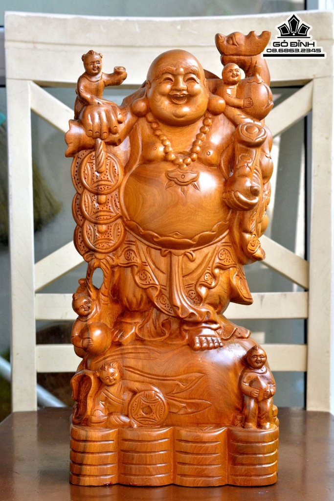 Tượng Phật Di Lặc Gỗ Bách Xanh Cao 40 Ngang 20 Sâu 12 (cm)