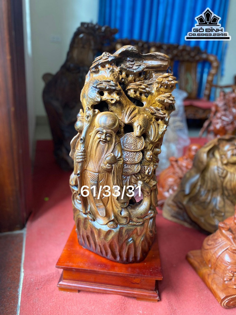 Tượng Cụ Thọ Gỗ Bách Xanh Cao 61 Ngang 33 Sâu 31 (cm)