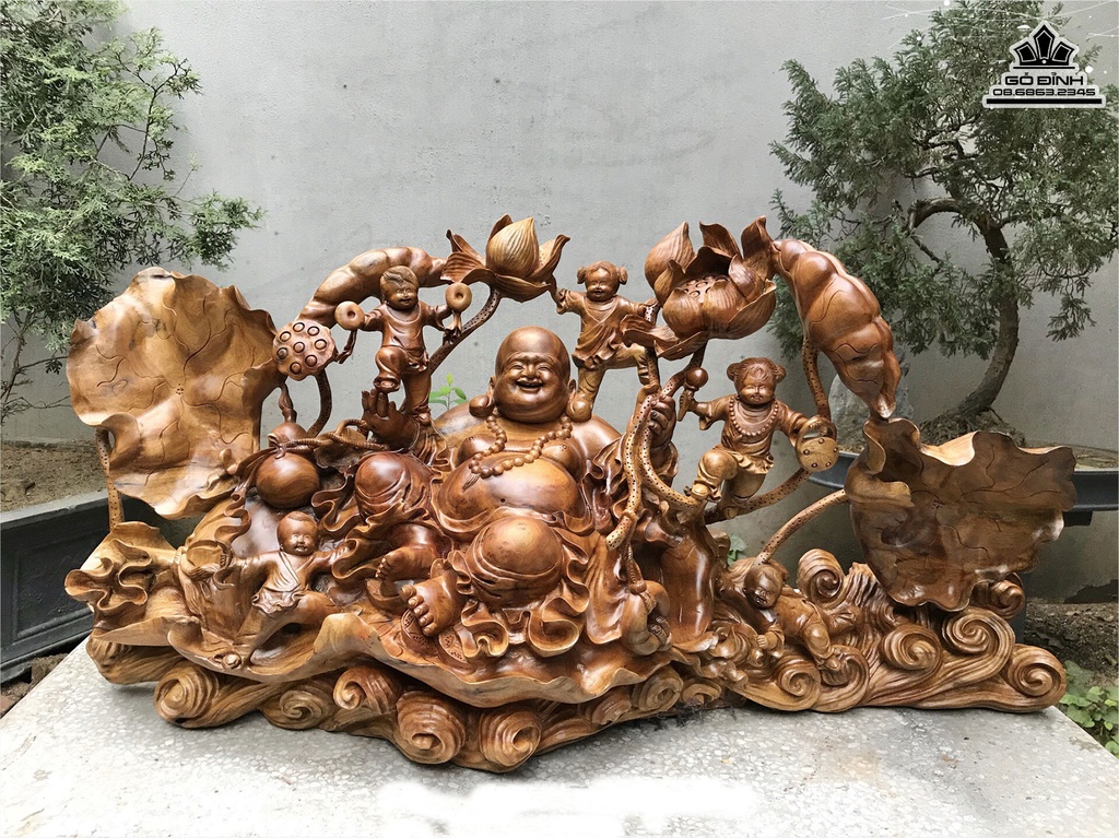 Tượng Phật Di Lặc Gỗ Xá Xị ( Gù Hương ) Cao 110 Ngang 56 Sâu 35 (cm)