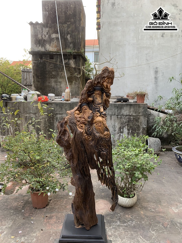 Tượng Phúc Lộc Thọ ( Tam Đa ) Gỗ Bách Xanh Cao 106 Ngang 40 Sâu 20(cm)