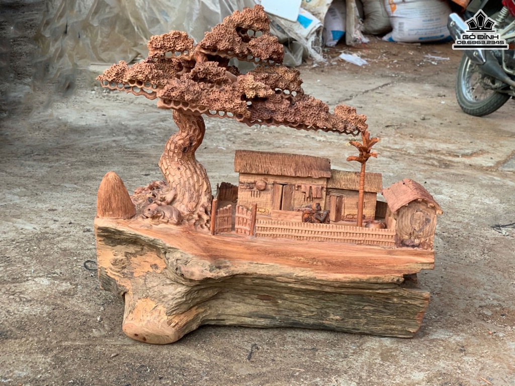 Tiểu Cảnh Đồng Quê Gỗ Hương Việt Cao 64 Ngang 65 Sâu 35 (cm)