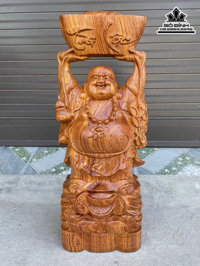 Tượng Phật Di Lặc Bê Vàng Gỗ Hương Cao 59 Ngang 21 Sâu 14 (cm)