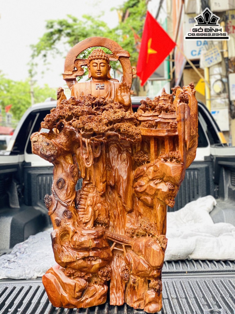 Tương Nhất Tâm Bái Phật Gỗ Hương Việt Cao 96 Ngang 60 Sâu 40 (cm)
