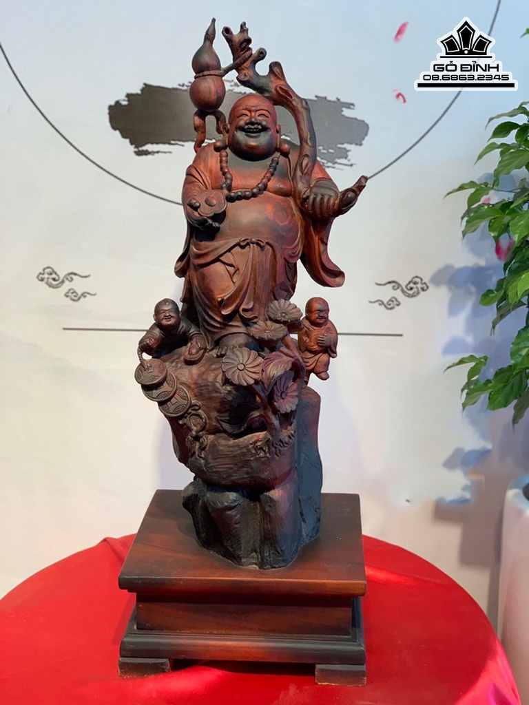 Tượng Phật Di Lặc Nhị Phúc Gỗ Trắc Cao 56 Ngang 17 Sâu 30 (cm)