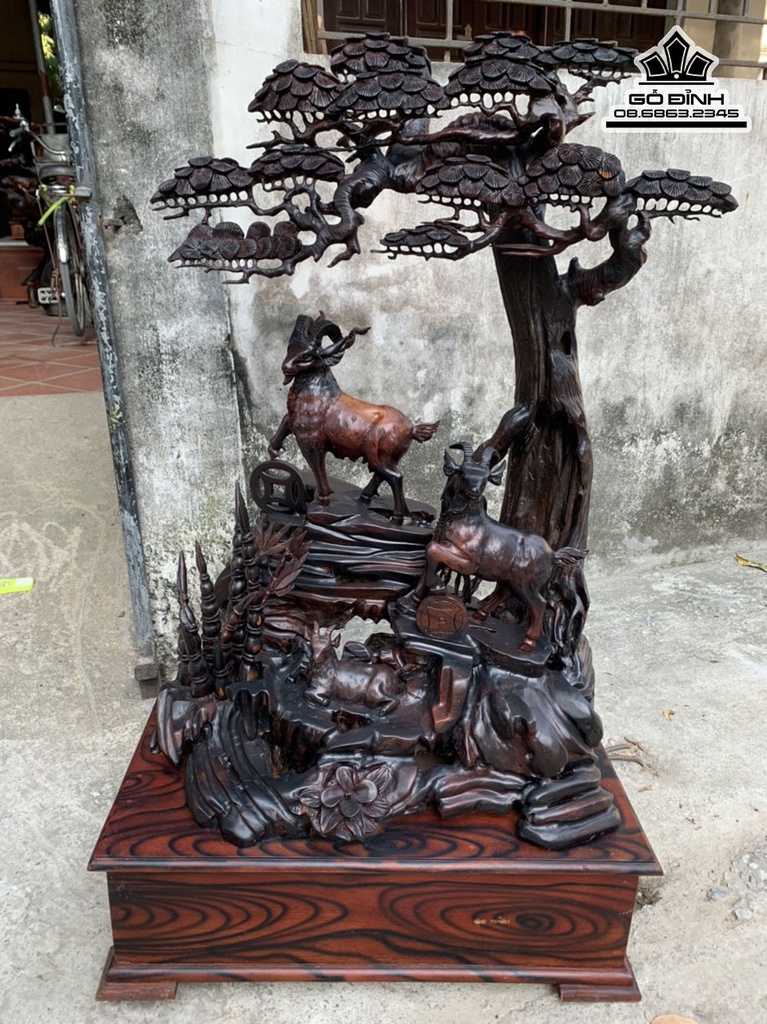 Tượng Dê Phong Thủy (Tam Dương) Gỗ Trắc Cao 118 Ngang 70 Sâu 50 (cm)