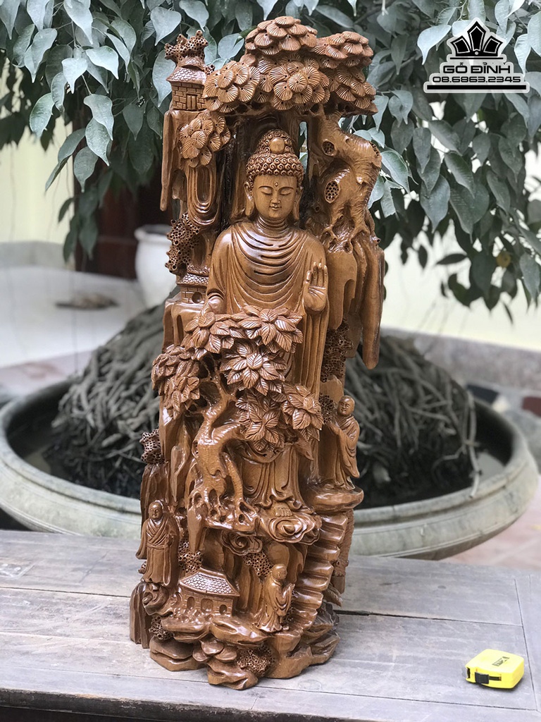 Tượng Nhất Tâm  Bái Phật Gỗ Bách Xanh Cao 75 Ngang 75 Sâu 26 (cm)