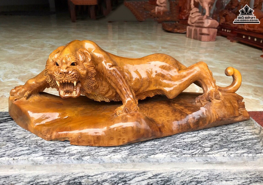 Tượng Hổ Gỗ Nu Kháo Cao 22 Ngang 65 Sâu 28 (cm)
