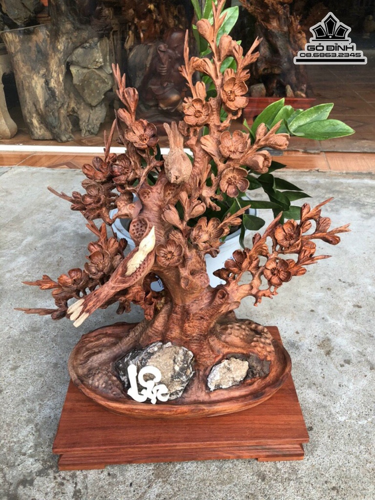 Bình Mai Điểu Gỗ Hương Việt Ôm Đá Cao 63 Ngang 45 Sâu 25 (cm)