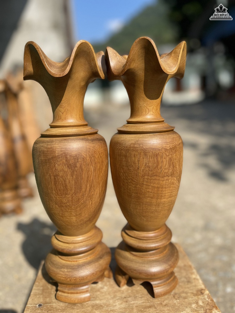 Cặp Lục Bình Gỗ Bách Xanh Cao 33 Đường Kính 11 (cm)