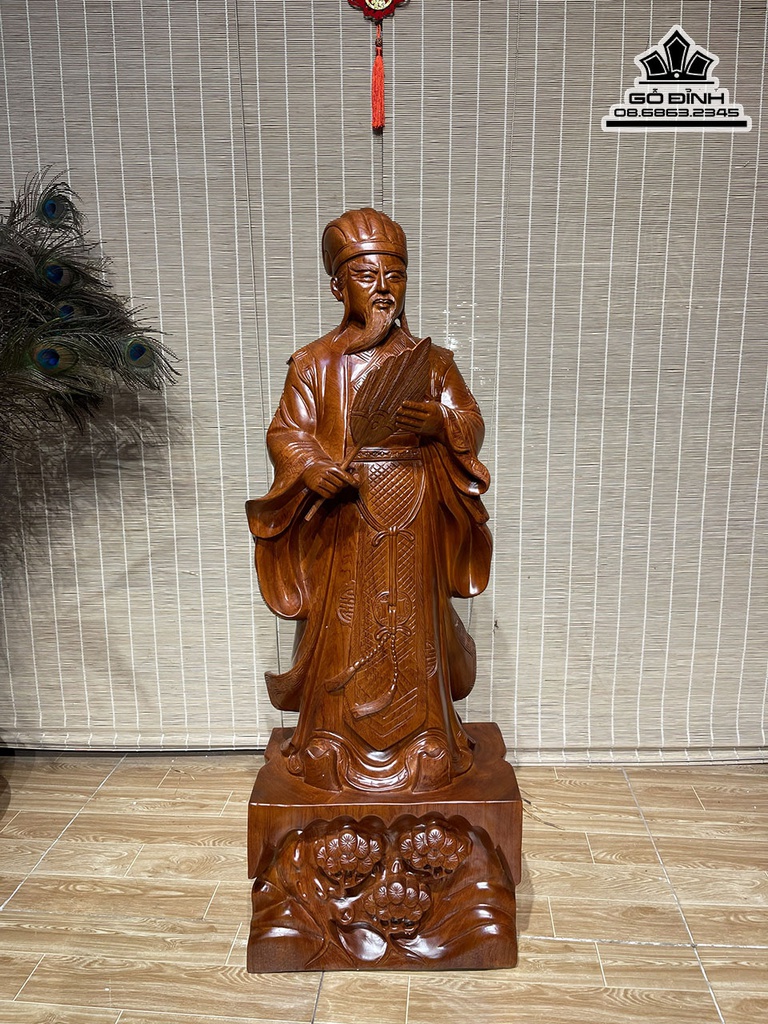 Tượng Gia Cat Lương (Không Minh) Gỗ Hương Đá Cao 99 Ngang 35 Sâu 22 (cm)