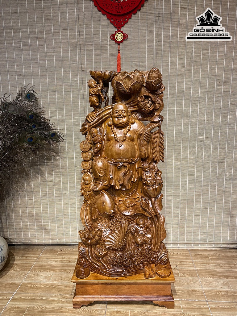 Tương Phật Di Lặc Cá Chép Gỗ Ngọc Am Cao 100 Ngang 50 Sâu 23 Cả Kỷ 115 (cm)