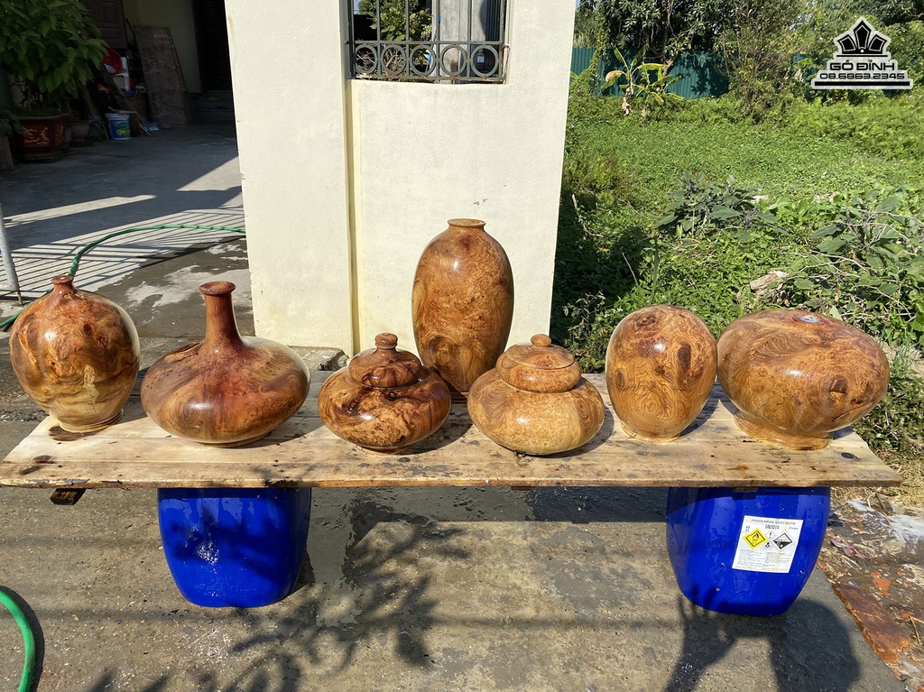 Bộ 7 Chum Gỗ Nu Hương Đường Kính 35-21 (cm)