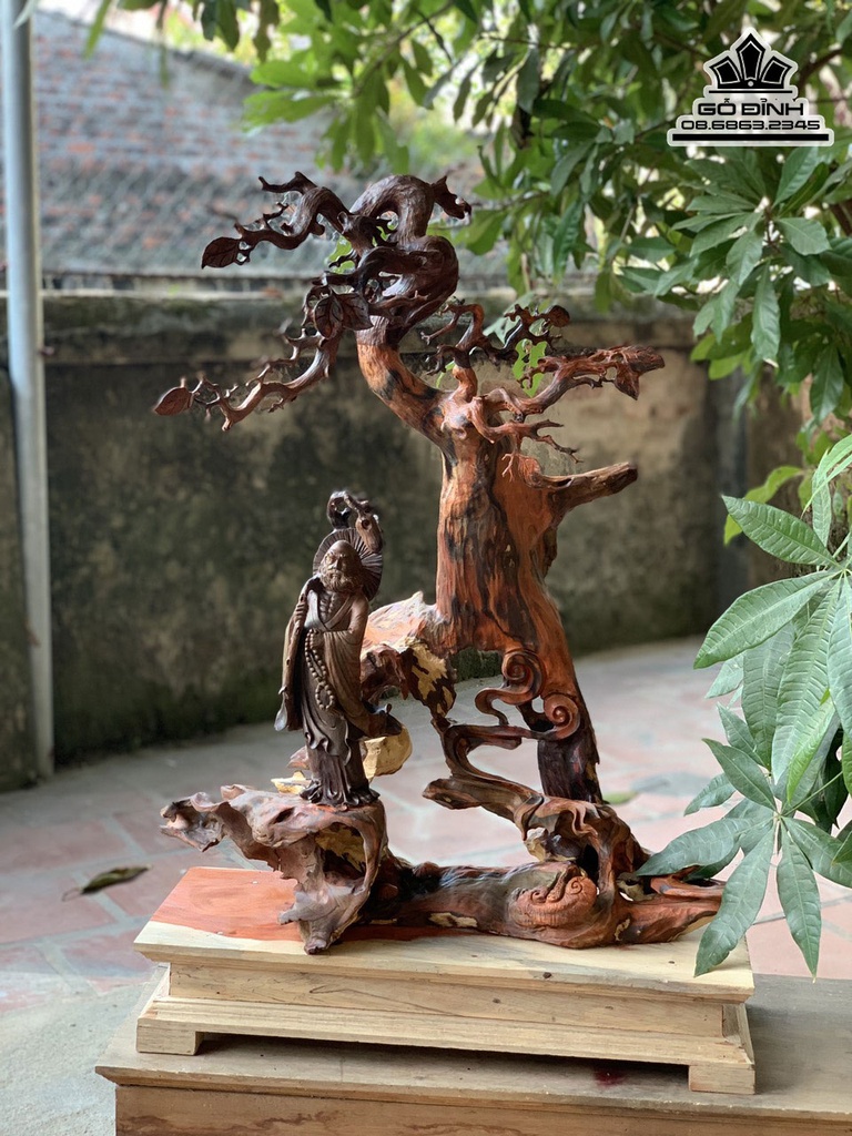 Tượng Đạt Ma Sư Tổ Giáo Hóa Gỗ Trắc Cao 69 Ngang 55 Sâu 28 Cả Kỷ 79 (cm)