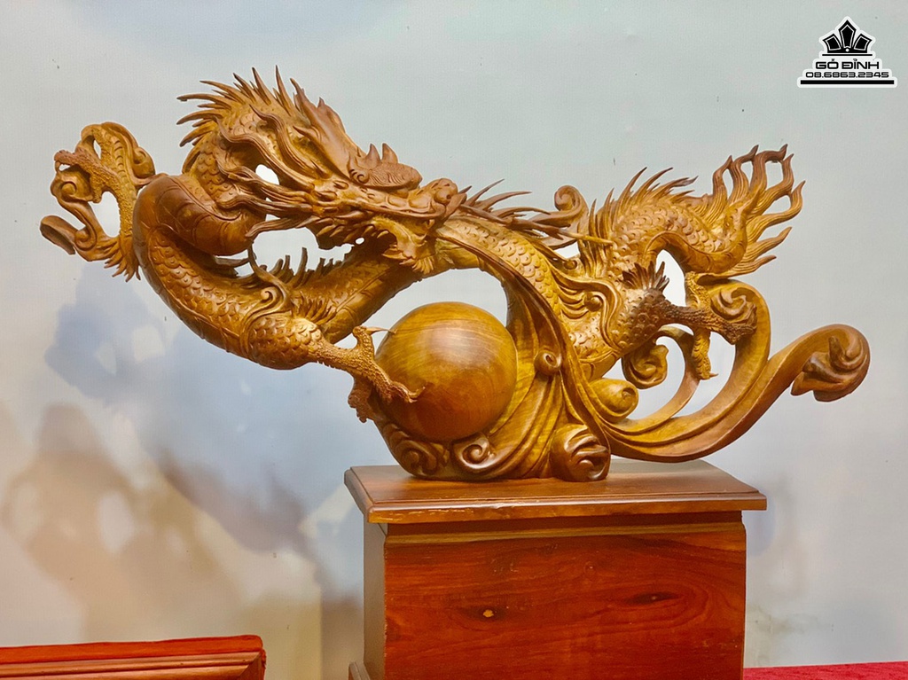 Tượng Nhất Long Vờn Ngọc Gỗ Hương Việt Cao 66 Ngang 88 Sâu 16 (cm)