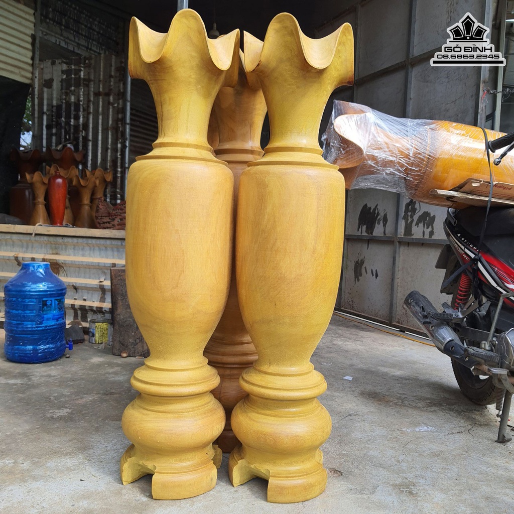 Cặp Lục Bình Gỗ Mít Cao 116 Đường Kính 28 (cm)