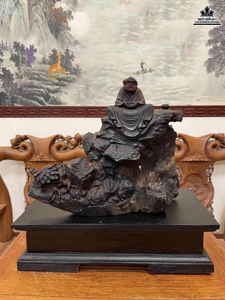 Tượng Đạt Ma Sư Tổ Gỗ Trắc Cao 27 Ngang 31 Sâu 18 (cm)