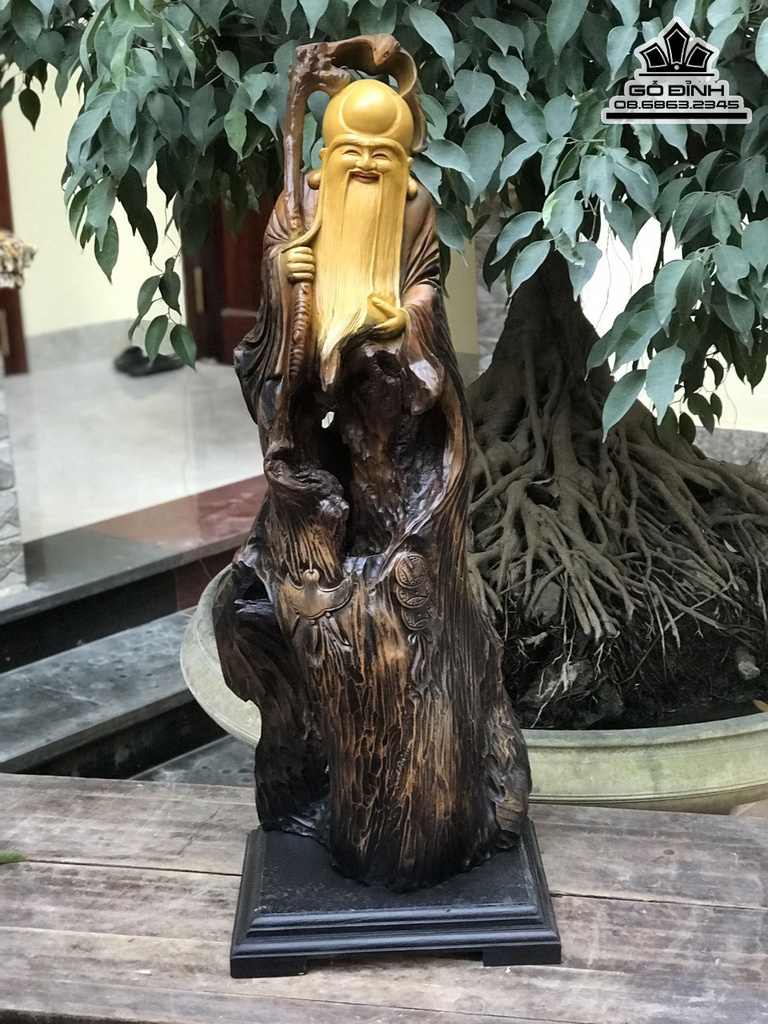 Tượng Ông Thọ Gỗ Bách Xanh Cao 82 Ngang 30 Sâu 18 (cm)