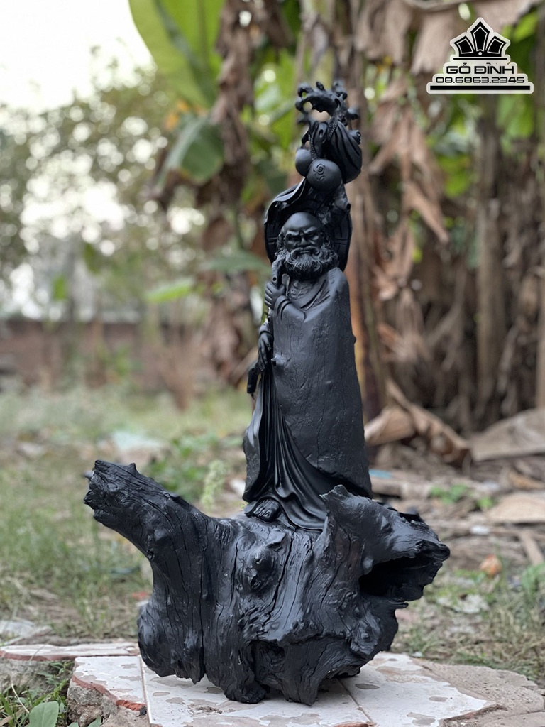 Tượng Đạt Ma Sư Tổ Gỗ Mun Sừng Cao 63 Ngang 35 Sâu 25 (cm)