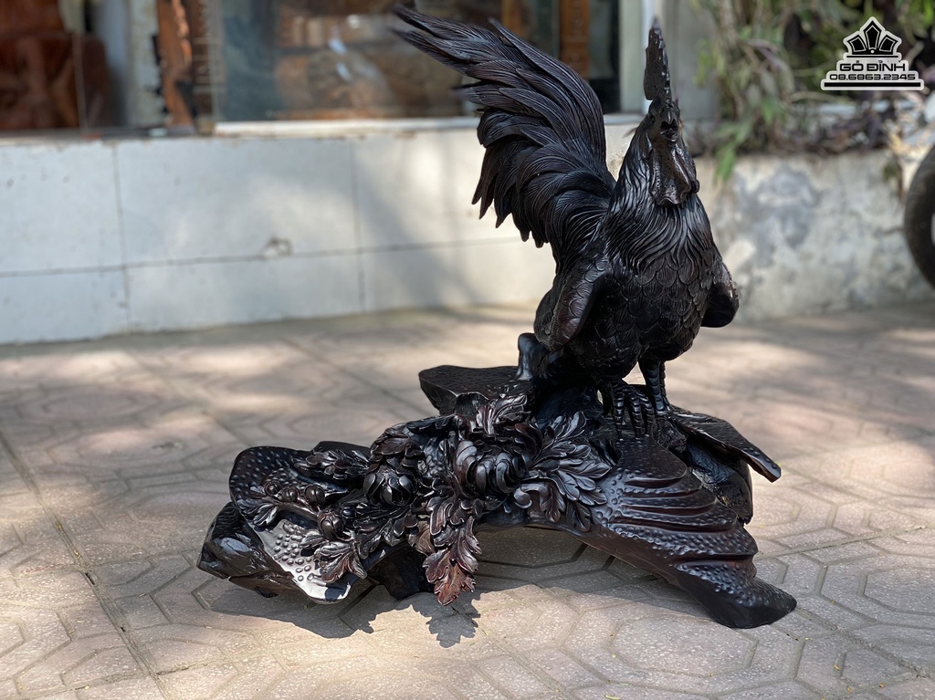 Tượng Gà Trống Gỗ Trắc Cao 60 Ngang 60 Sâu 40 (cm)