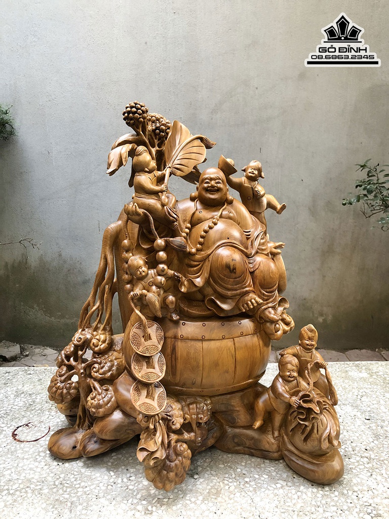 Tượng Phật Di Lặc Gỗ Bách Xanh Cao 63 Ngang 52 Sâu 40 (cm)