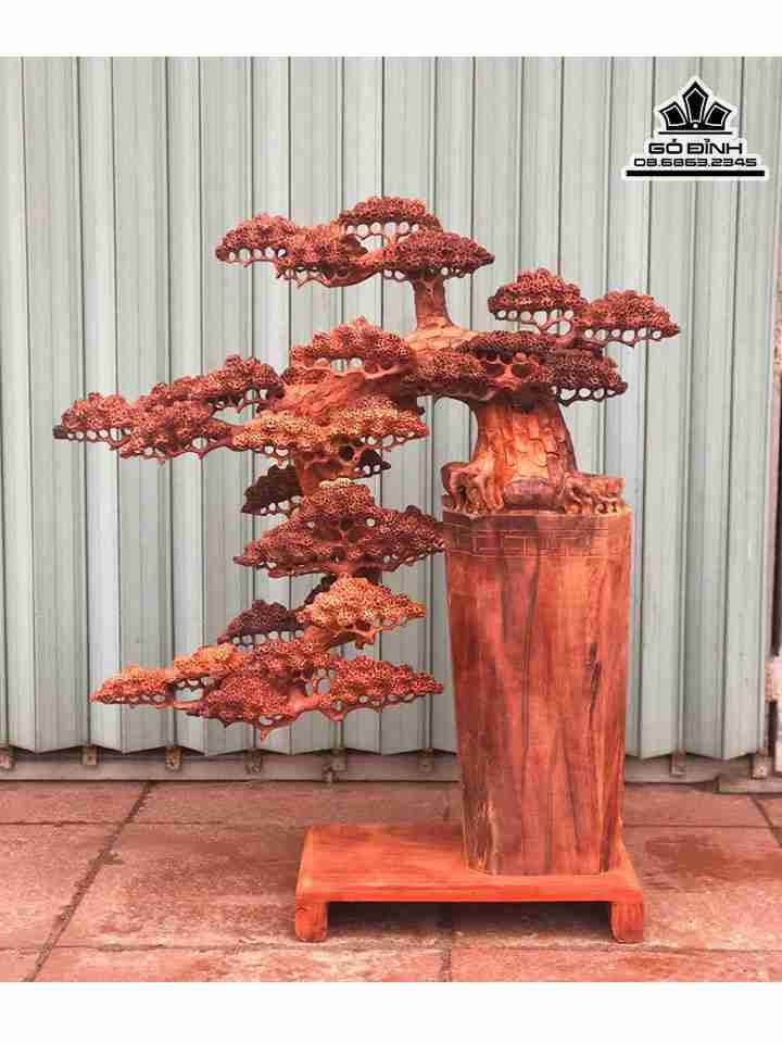 Tượng Bình Tùng Bon Sai Gỗ Hương  Cao 76 Ngang 65 Sâu 22 (cm)