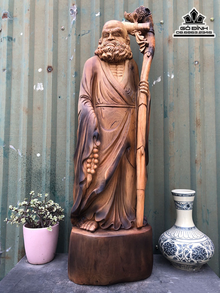 Tượng Đạt Ma Sư Tổ Gỗ Bách Xanh Cao 92 Ngang 26 Sâu 20 (cm)