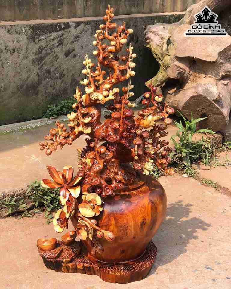 Tượng Bình Mai Lan Gỗ Hương  Cao 98 Ngang 50 Sâu 38 (cm)