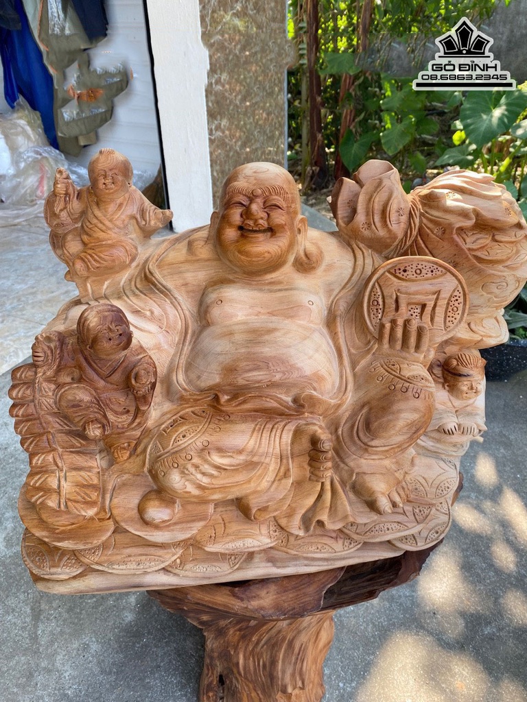 Tượng Phật Di Lặc Tam Phúc Gỗ Ngọc Am Cao 34 Ngang 51 Sâu 27 (cm)