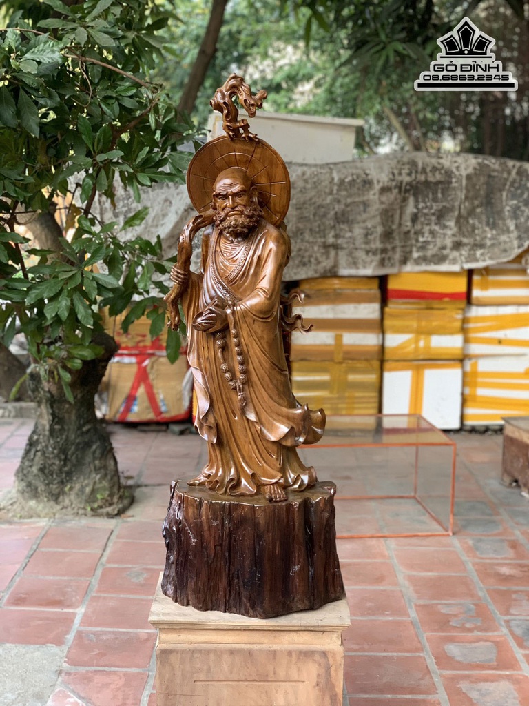 Tượng Đạt Ma Sư Tổ Gỗ Bách Xanh Cao 118 Ngang 40 Sâu 30 (cm)