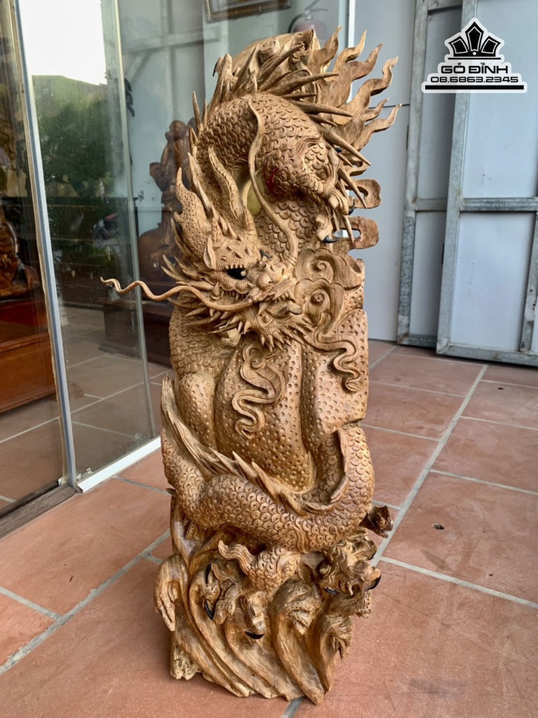 Tượng Nhất Long Gỗ Bách Xanh Cao 90 Ngang 33 Sâu 26 (cm)