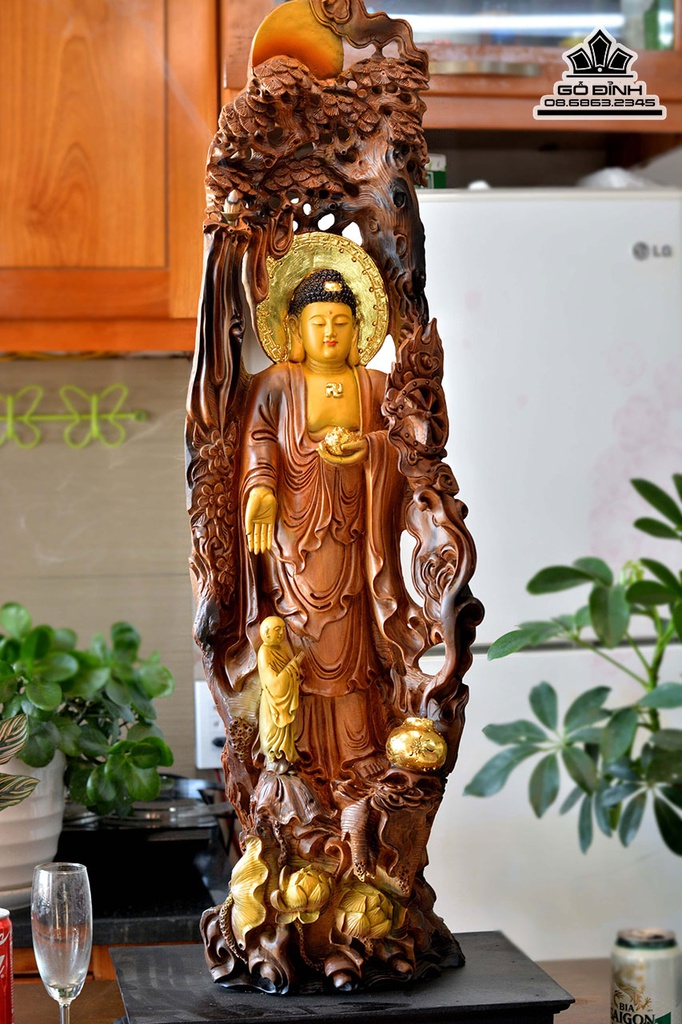 Tượng Nhất Tâm Bái Phật Gỗ Lũa Bách Xanh Cao Luôn Kỷ 98 Ngang 25 Sâu 23 (cm)