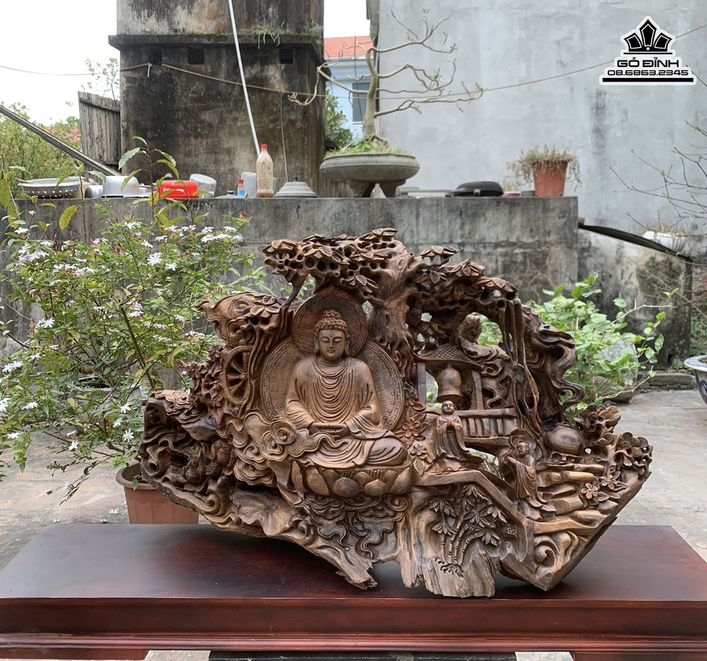 Tượng Nhất Tâm Bái Phật Gỗ Bách Xanh Cao 87 Ngang 52 Sâu 36 (cm)