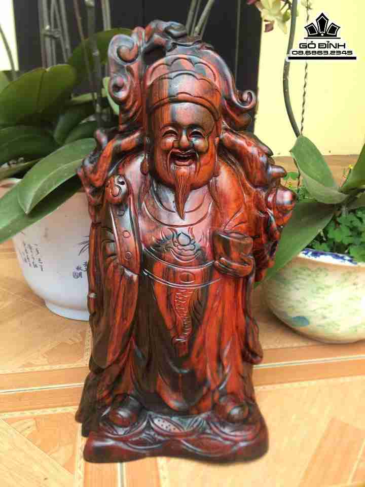 Tượng Thần Tài Gỗ Trắc  Cao 35 Ngang 21 Sâu 16 (cm)