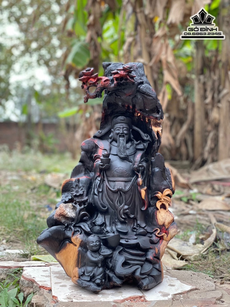 Tượng Thần Tài Gỗ Trắc Cao 55 Ngang 35 Sâu 28 (cm)