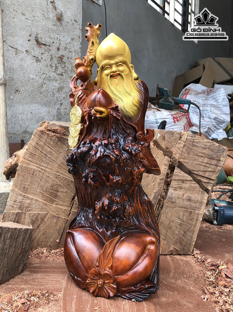Tượng Ông Thọ Gỗ Hương Cao 52 Ngang 21 Sâu 14 (cm)