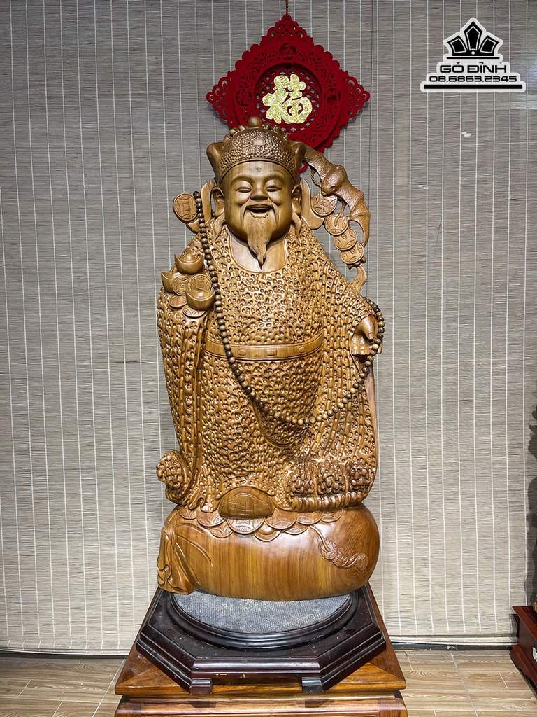 Tượng Thần Tài Gỗ Ngọc Am Cao 100 Ngang 50 Sâu 19 (cm)