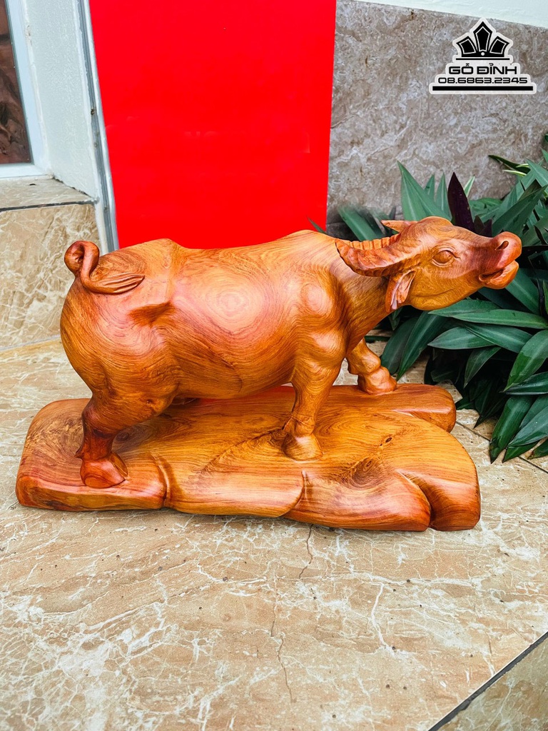 Tượng Trâu Gỗ Hương Việt Cao 21 Ngang 36 Sâu 15 (cm)