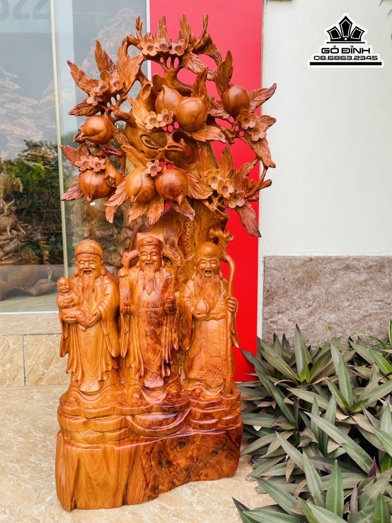 Tương Phúc Lộc Thọ (Tam Đa) Gỗ Hương Việt Cao 88 Ngang 40 Sâu 20 (cm)