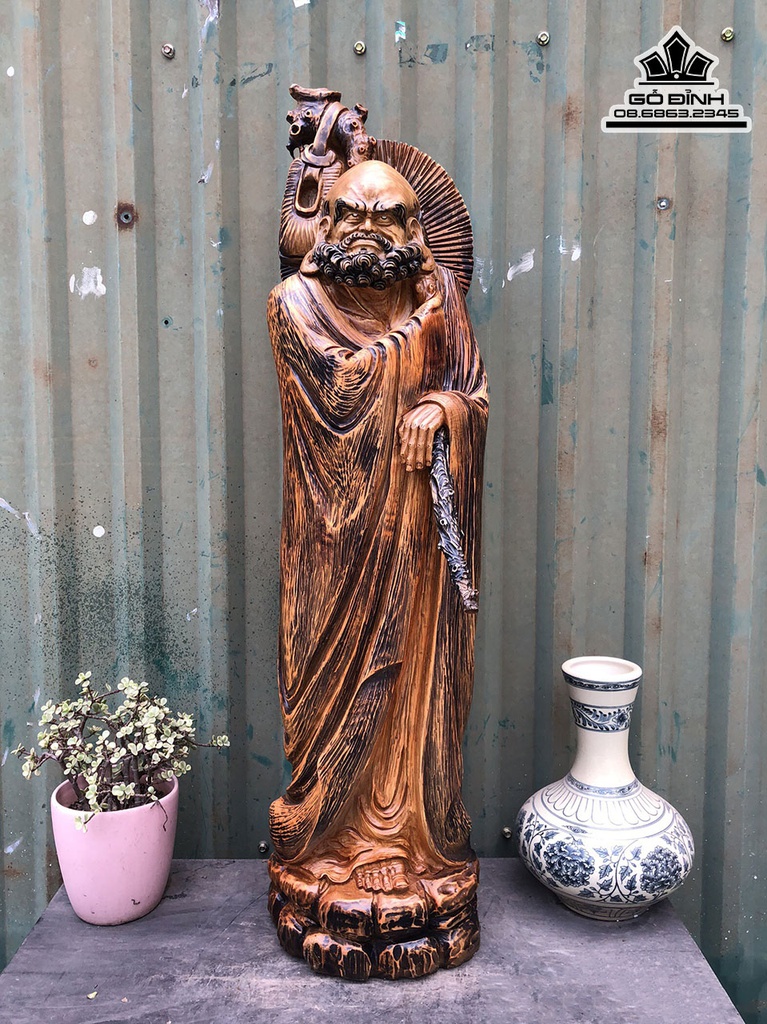 Tượng Đạt Ma Sư Tổ Gỗ Pơ Mu Cao 83 Ngang 22 Sâu 22 (cm)
