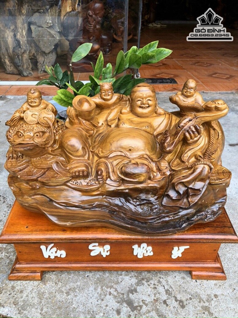 Tượng Phật Di Lặc Tam Phúc Gỗ Hương Cao 42 Ngang 52 Sâu 28 (cm)
