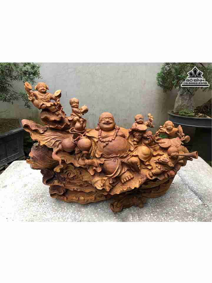 Tượng Phật Di Lặc Ngồi Bắp Cải Gỗ Sụn Bách Xanh  Cao 50 Ngang 68 Sâu 26 (cm)