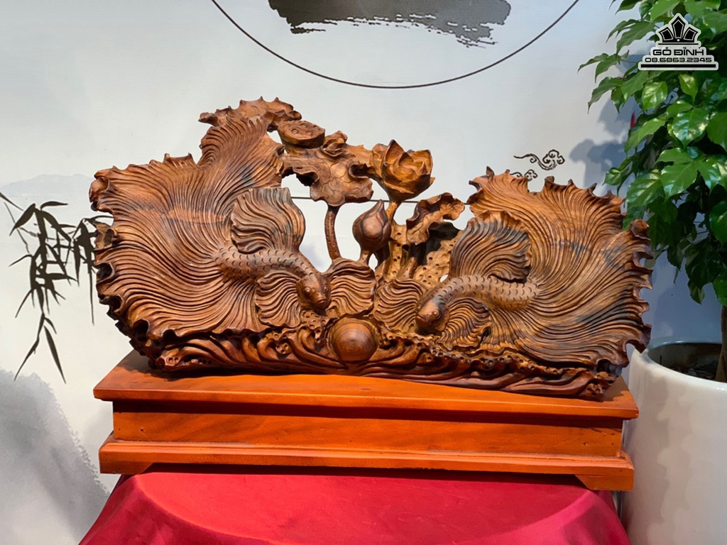 Tượng Cá Xiêm Gỗ Cẩm Cao 30 Ngang 68 Sâu 17 (cm)